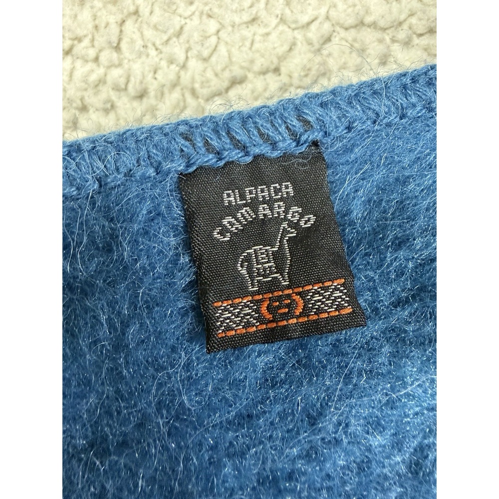 Alpaca Camargo Scarf Blue 30% Alpaca Fringe Embroidered Llama NWT - Picture 4 of 5